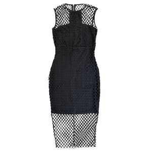 Call Me Eden Black Mesh Overlay Midi Dress Womens Size Small Office Siren